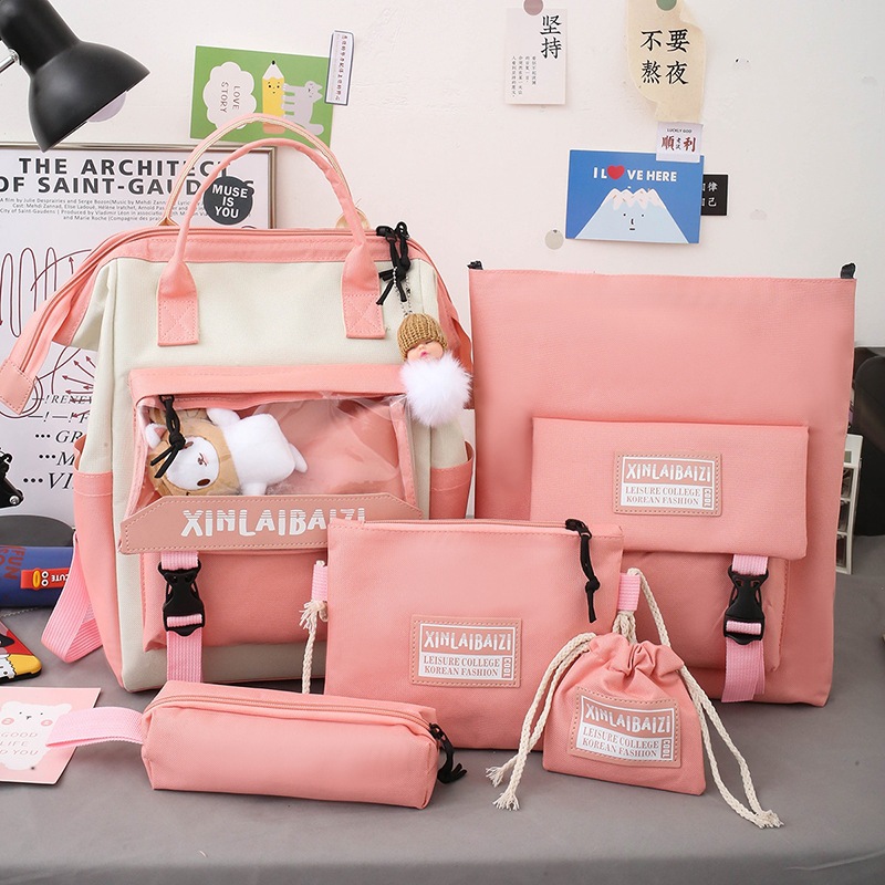 ins style Harajuku girl backpack, fresh school style backpack, five-piece school bag for primary and junior high school students Application Scenario