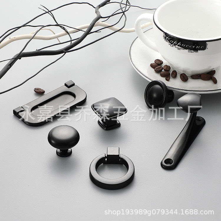 Black single-hole aluminum alloy handle, cabinet door handle, cabinet wardrobe drawer handle, furniture hardware handle, coat hook full figure