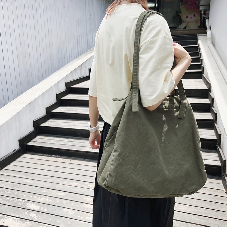 Lazy style Tote bag for women 2022 New washed canvas bag, artistic large bag, Japanese-style large-capacity canvas bag for class details Picture