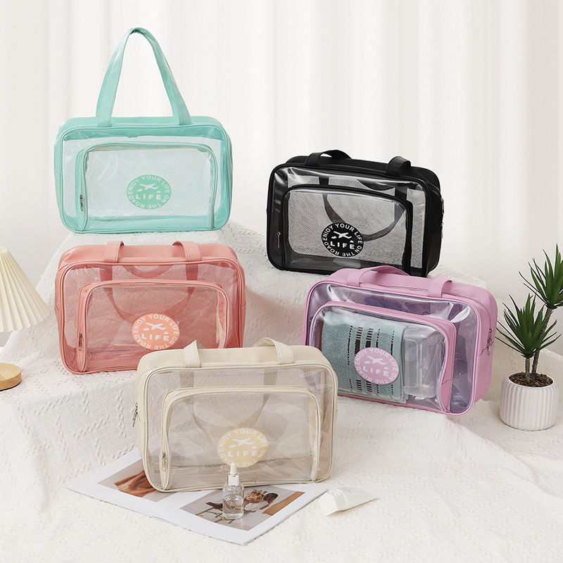 PVC simple toiletry bag, portable travel large-capacity waterproof bath bag, hand-held dry and wet separation storage bag full figure
