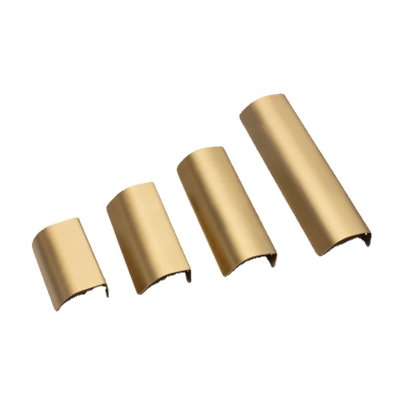 Side-mounted invisible edge-sealed arc-shaped brass handle, copper-colored simple and light luxury cabinet, wardrobe and drawer door handle Item Picture