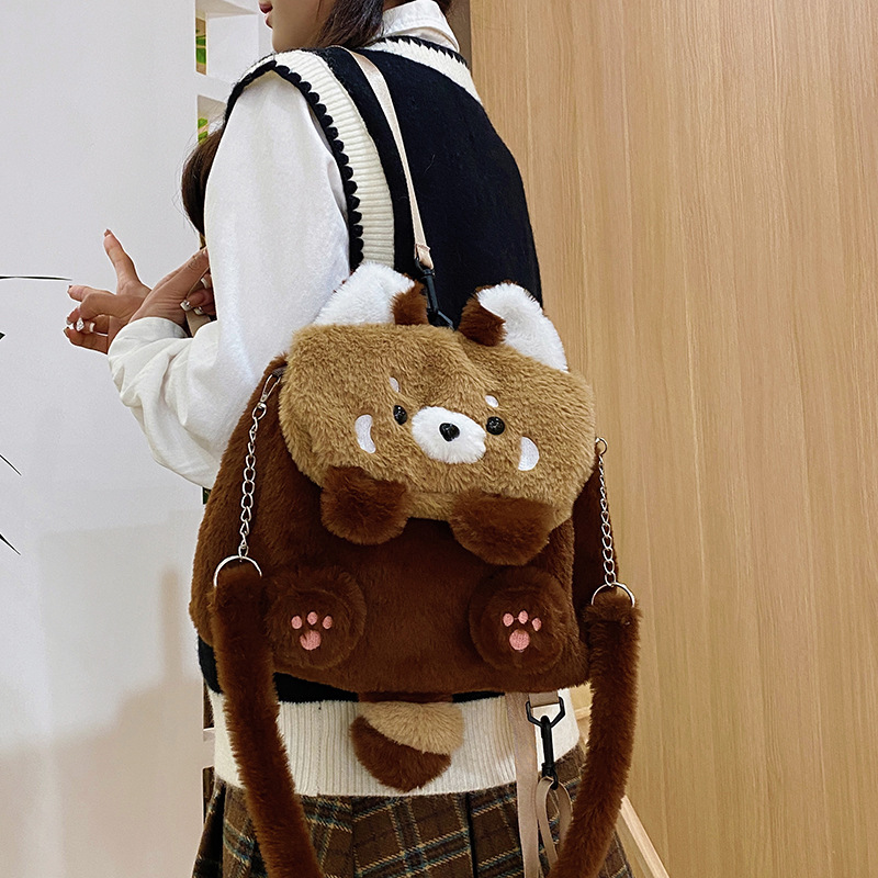 Raccoon plush backpack, crossbody bag, schoolbag, cute doll backpack, plush jk cartoon commuting backpack, girl details Picture