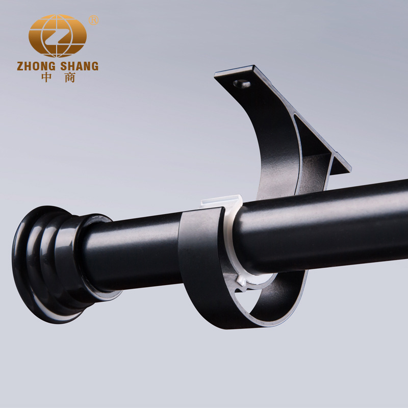 Zhongshang curtain track single-bracket black and white top-mounted and side-mounted single-size and double-size curtain rod Toroma rod bracket details Picture