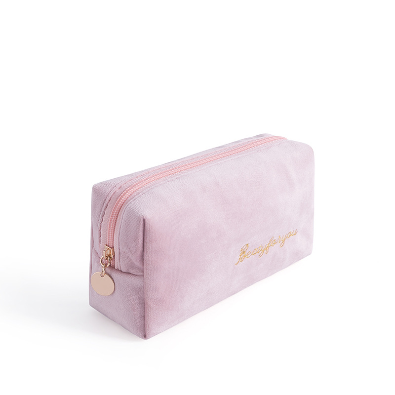 Ins-style flannel makeup bag, large-capacity hand-held bag, portable women's toiletry bag, travel simple waterproof storage bag Item Picture