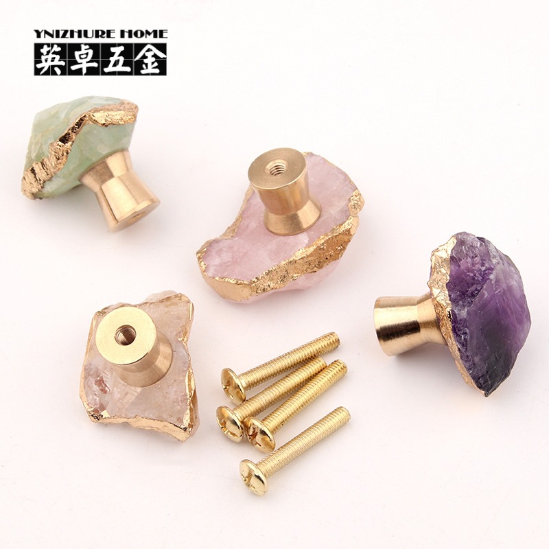 Light luxury purple crystal fluorite pure brass handles, drawers, wardrobe doors, furniture drawers, shoe cabinets, creative small handles, single holes Item Picture