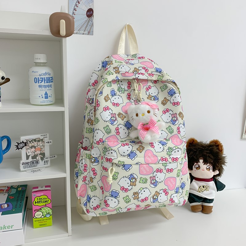 New casual backpack, Korean-style Instagram simple backpack, cute printed girl, large capacity, lightweight student schoolbag details Picture
