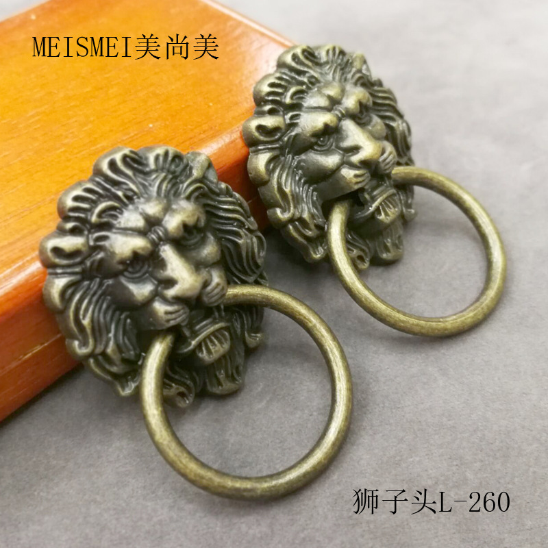 Decorative door knocker with animal head, old-fashioned animal head, retro lion head door knocker, blue and red ancient copper handle, Chinese qilin from the Ming and Qing dynasties details Picture
