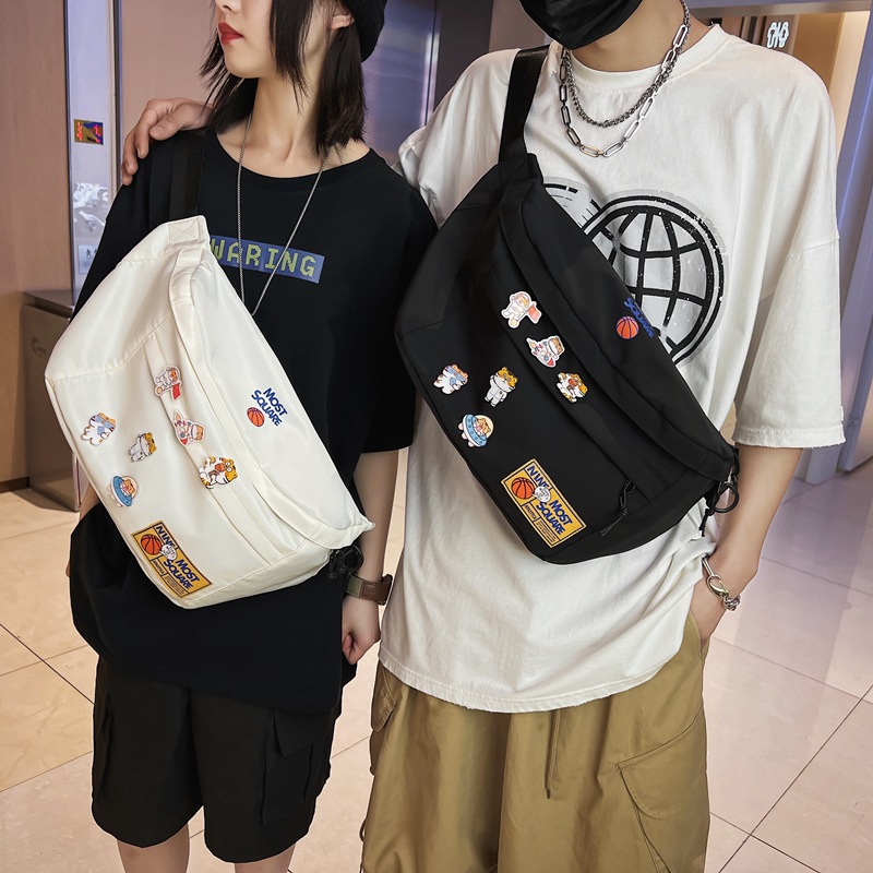 New casual crossbody bag, men's large-capacity trendy brand student single-shoulder bag, women's Japanese simple sporty couple chest bag full figure