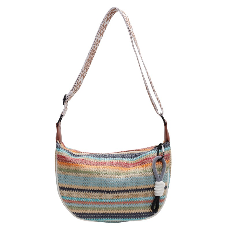 Rainbow Woven Bag Women's 2025 New Style, fashionable and fresh, crossbody dumpling bag, large capacity single-shoulder commuter bag Item Picture