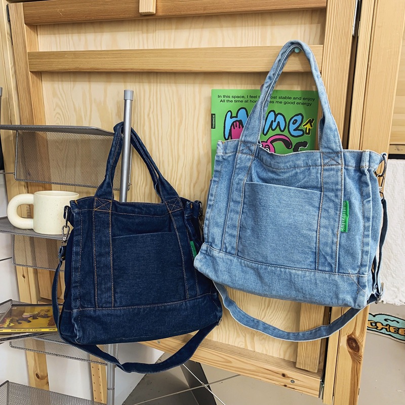Washed denim canvas bag for women, new large-capacity crossbody bag, fashionable single-shoulder bag, Japanese-style casual handbag for women Specification drawing