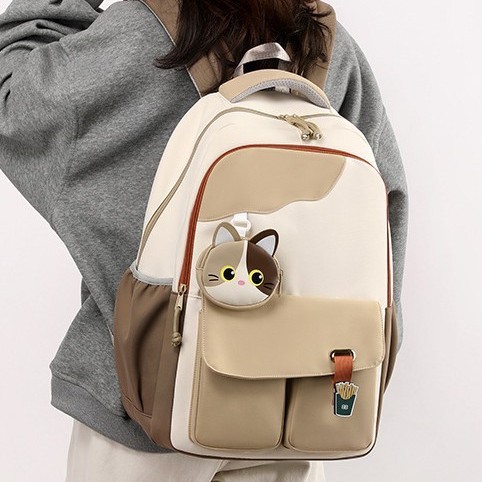 Color-blocked backpack for girls, a trendy and fashionable backpack for girls, a color-blocked school-style backpack for primary school students full figure