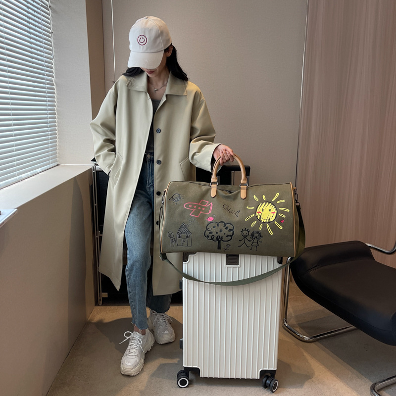 Cross-border neutral large-capacity travel bag, women's luggage bag, casual canvas single-shoulder crossbody travel bag, lightweight handbag details Picture