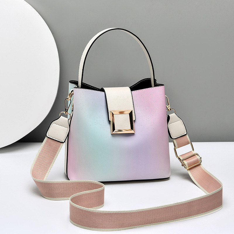 Gradient color bucket bag for women, 2022 new fashion Internet celebrity single-shoulder hand-held crossbody bag, stylish large-capacity women's bag full figure