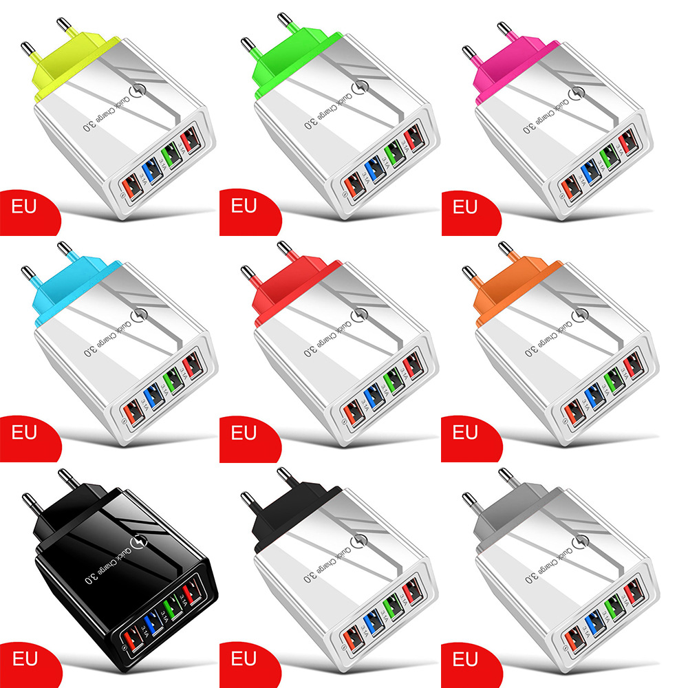 Color 4USB mobile phone charger, European standard charger, cross-border wholesale 3A tablet travel charger, American standard charging head details Picture