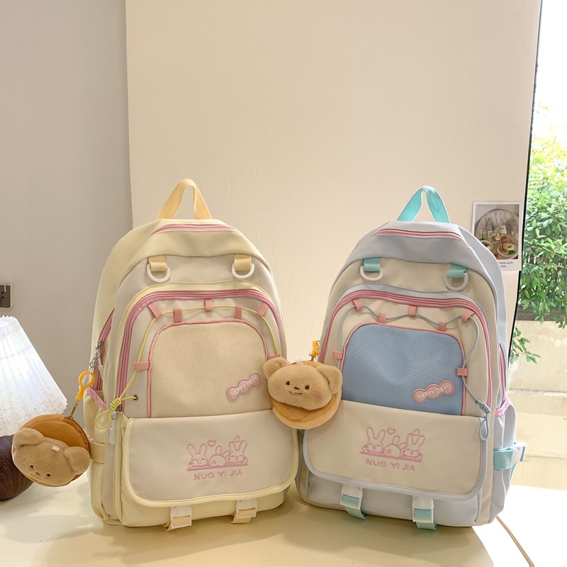 Cross-border color-blocking backpacks for junior and senior high school students are cute and fresh. Lightweight and large-capacity schoolbags for college girls details Picture