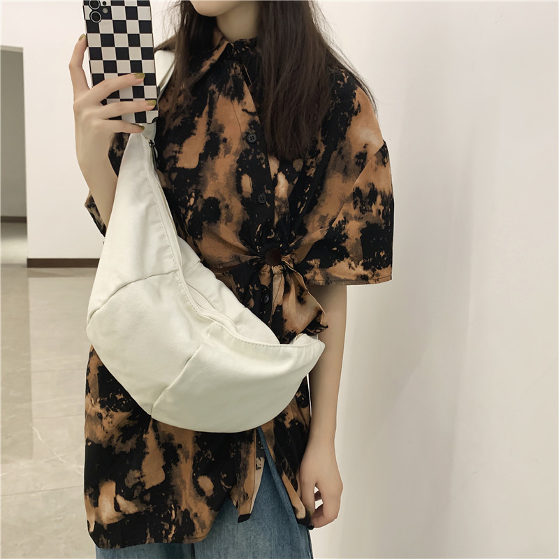 Crossbody bag, Japanese-style dumpling bag for women, casual and simple, artistic single-shoulder bag for college students, solid-color chest bag, washed canvas bag Specification drawing
