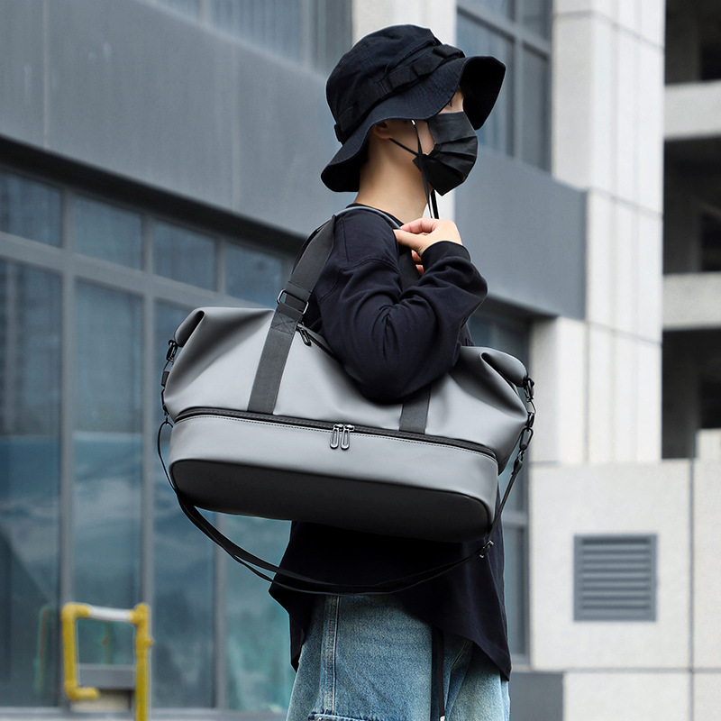 Men's travel bag, large-capacity business trip handbag, trendy shoe compartment, fitness bag, lightweight and casual student luggage bag Specification drawing