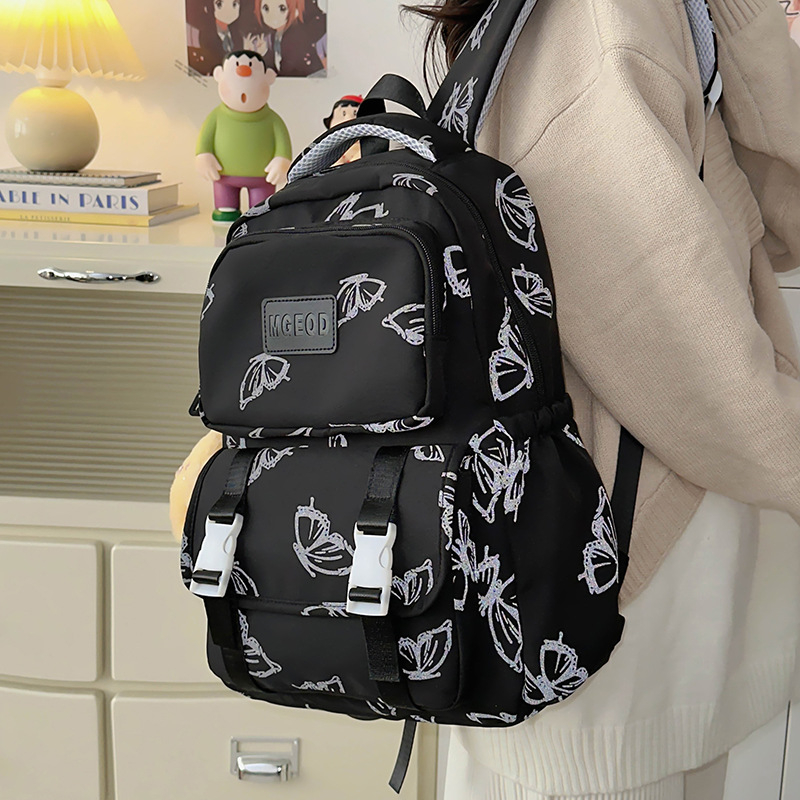 Girls' schoolbag, Korean version, high appearance level, butterfly print backpack, large capacity and versatile backpack for junior and senior high school students details Picture