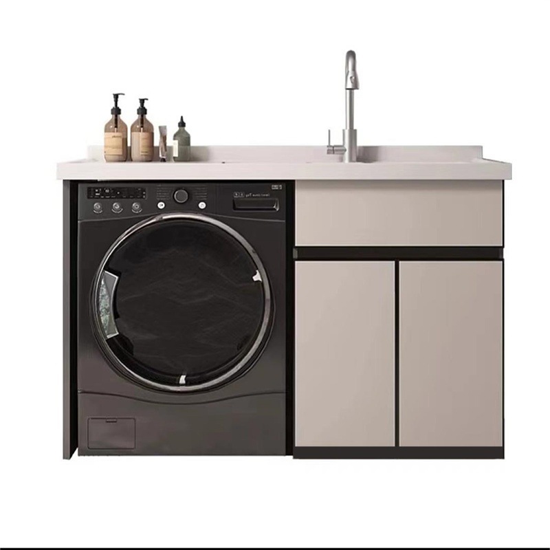 Balcony cabinet, integrated washing cabinet and wardrobe with washing pool, floor-standing agitator washing machine with high and low basins, grey outdoor, foreign trade factory Item Picture