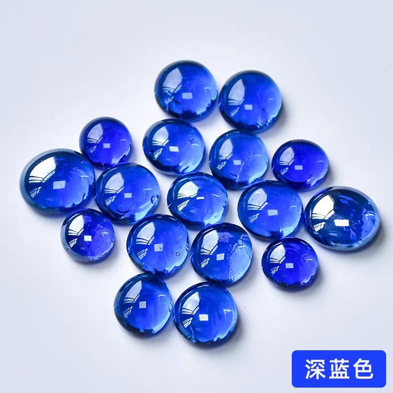 Glass flat beads, transparent blue-green glass stone mixed color matching, hydroponic fish tank decoration, landscape aquarium, colorful semi-circle Specification drawing