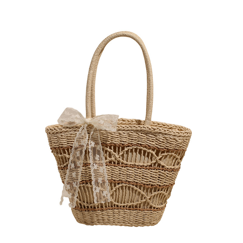 Handbag for girls, high appearance level, vacation style travel single-shoulder tote bag, large capacity, fashionable grass woven vegetable basket bag Item Picture