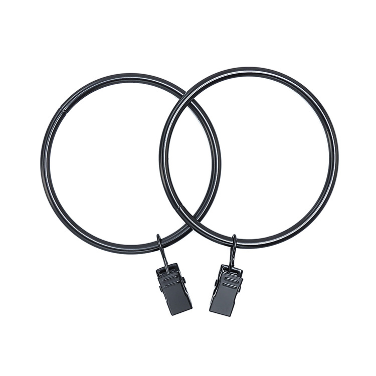 Manufacturer's black curtain ring with clips, Roman ring, round clip ring, metal closed curtain ring, bath curtain, home curtain clip Item Picture