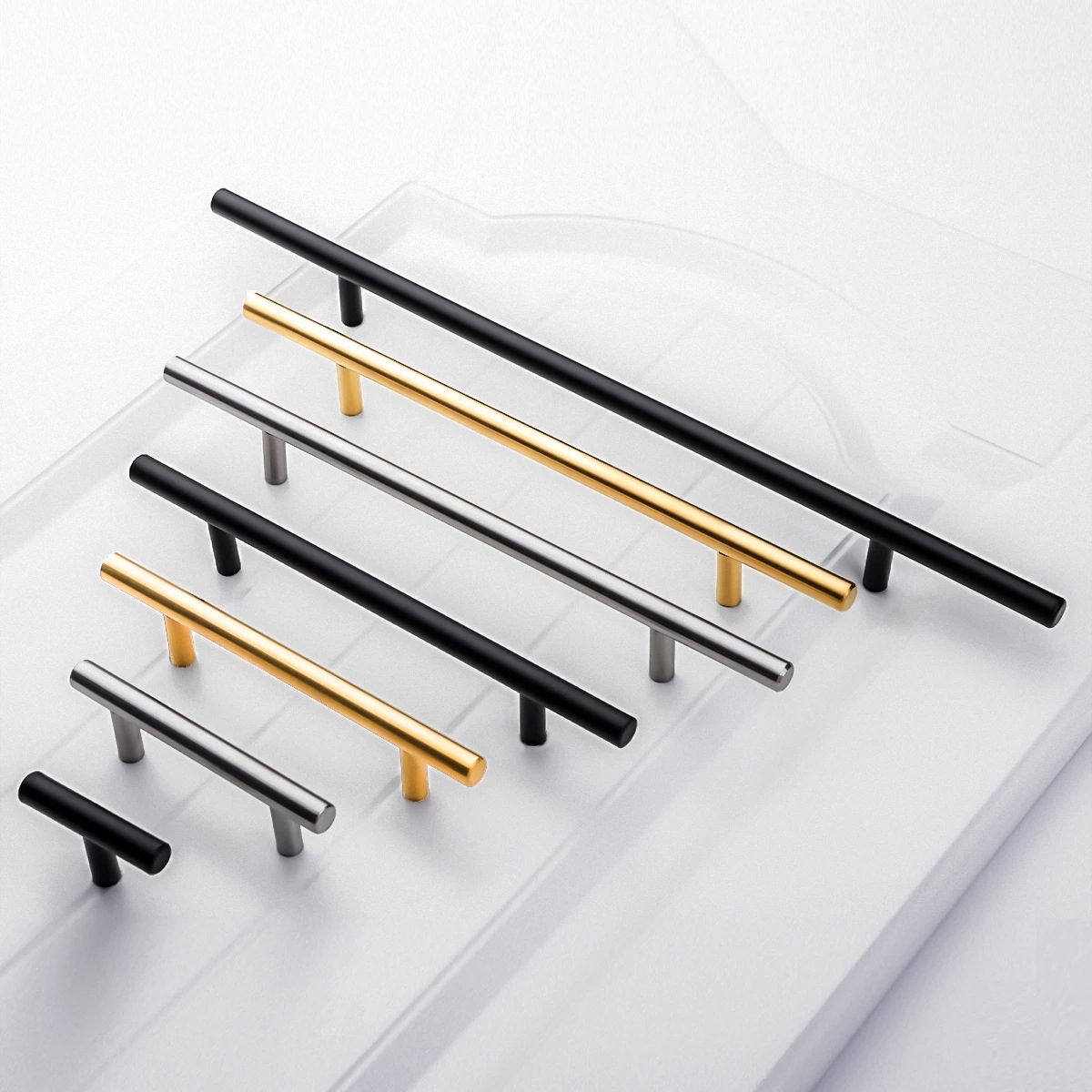 Black T-shaped handle, round handle, wardrobe and cabinet stainless steel handle, hollow door handle, furniture stainless steel handle details Picture