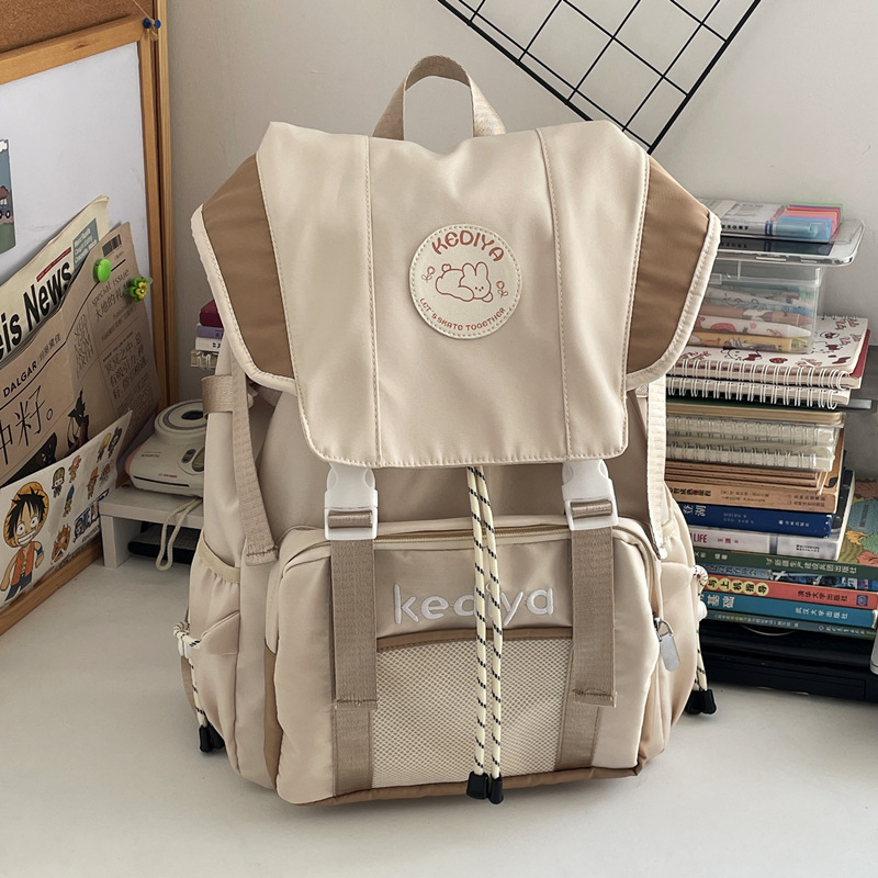 Japanese-style large-capacity student backpack with contrasting color design, casual outdoor sports bag, unisex backpack Specification drawing