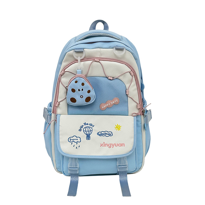 High appearance level, cute and fresh, color-blocking schoolbag with multiple layers, adorable letter embroidery backpack for primary and secondary school girls Item Picture