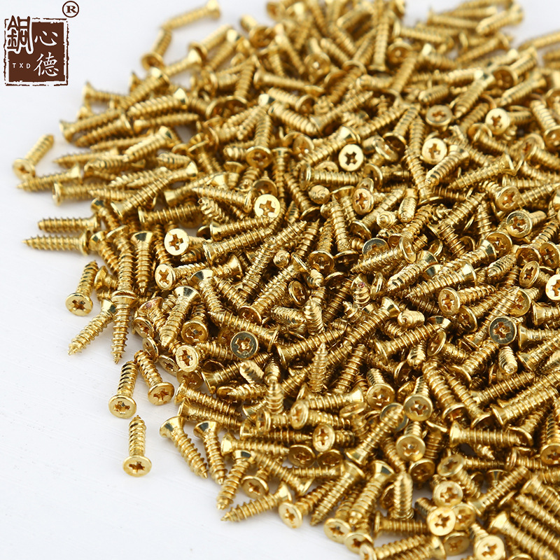 ✅444Z wholesale brass self-tapping screws flat head cross countersunk head copper screws round head self-tapping furniture extension Specification drawing
