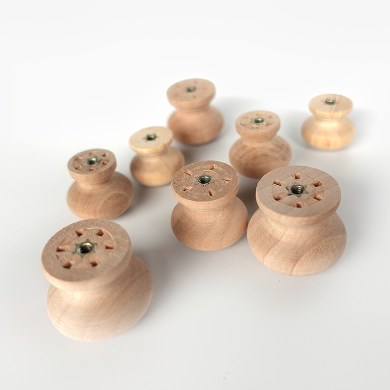DIY small handles for solid wood furniture, drawer handles, single-hole cabinet door handles, solid wood round handles in stock details Picture