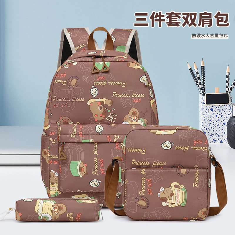The new cross-border Kapibala schoolbag is a cute and versatile three-piece set for girls and primary and secondary school students full figure