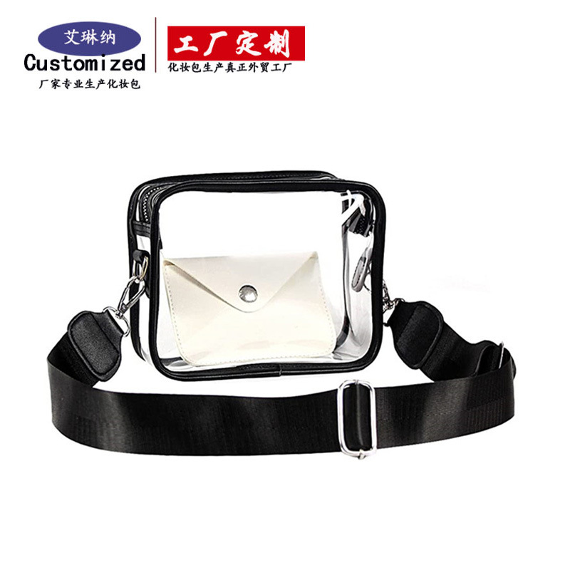 Cross-border Amazon transparent PVC crossbody bag, stadium bag, travel large-capacity storage bag processing and customization full figure