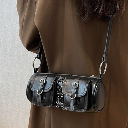 Korean style trendy and versatile single-shoulder bag for women 2025 new simple and retro pillow bag, niche cylindrical fashionable crossbody bag Specification drawing