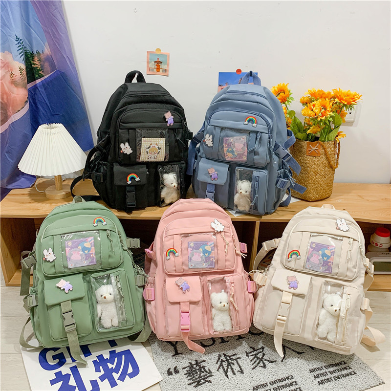 ins retro solid color fresh backpack for girls 2024 new style casual schoolbag for students in junior and senior high school classes Specification drawing