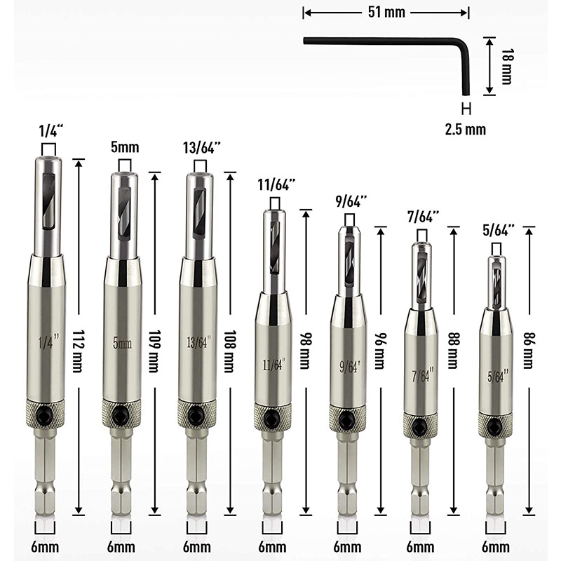 Woodworking door and window hinge hinge drill bit positioning hole opener, hexagonal handle positioning hole opener, integrated drill for hinge hole opening Specification drawing