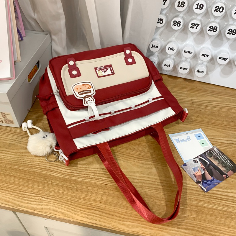 New campus trend single-shoulder bag, color-blocking tutorial bag, fresh and easy to relieve burden, casual crossbody bag for junior and senior high school students details Picture