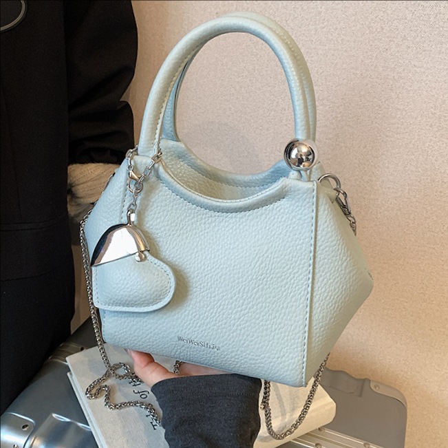 Korean niche lychee pattern handbag for women 2025 new style, stylish and fashionable single-shoulder crossbody bag, casual chain bucket bag full figure