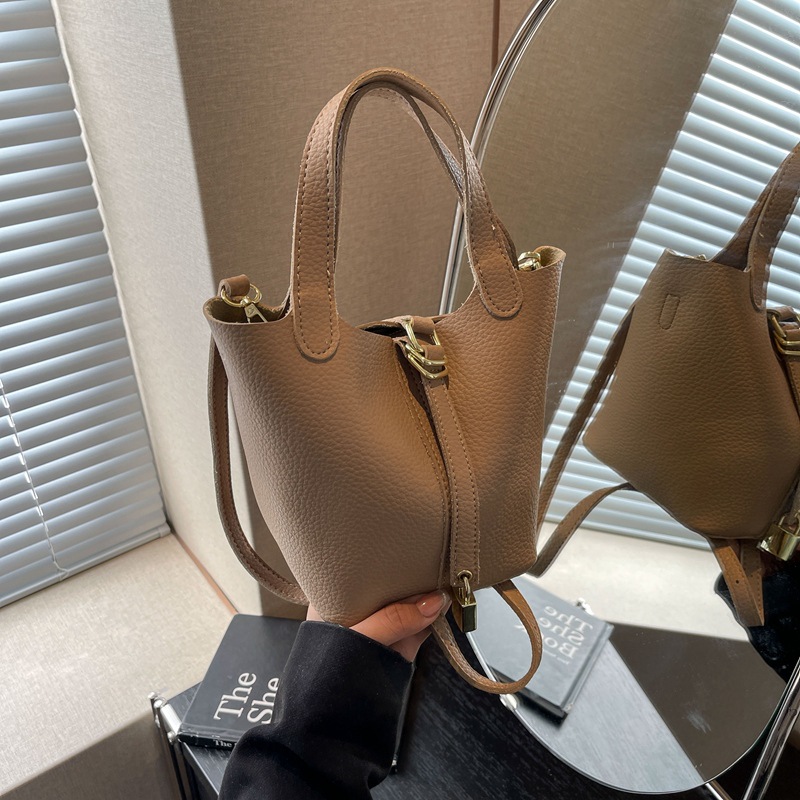 High-end texture lychee pattern basket bag for women, 2024 new versatile commuter mother-and-child bag, fashionable single-shoulder crossbody bag Specification drawing
