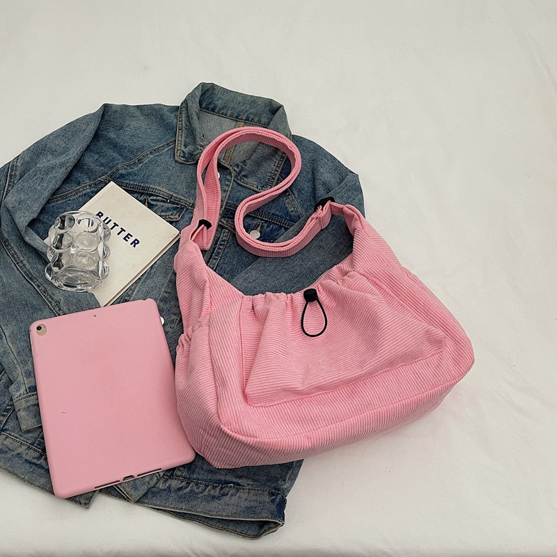 Simple and casual corduroy fabric bag for women, new autumn/winter 2024, fashionable and versatile single-shoulder bag, large-capacity commuting crossbody bag Specification drawing
