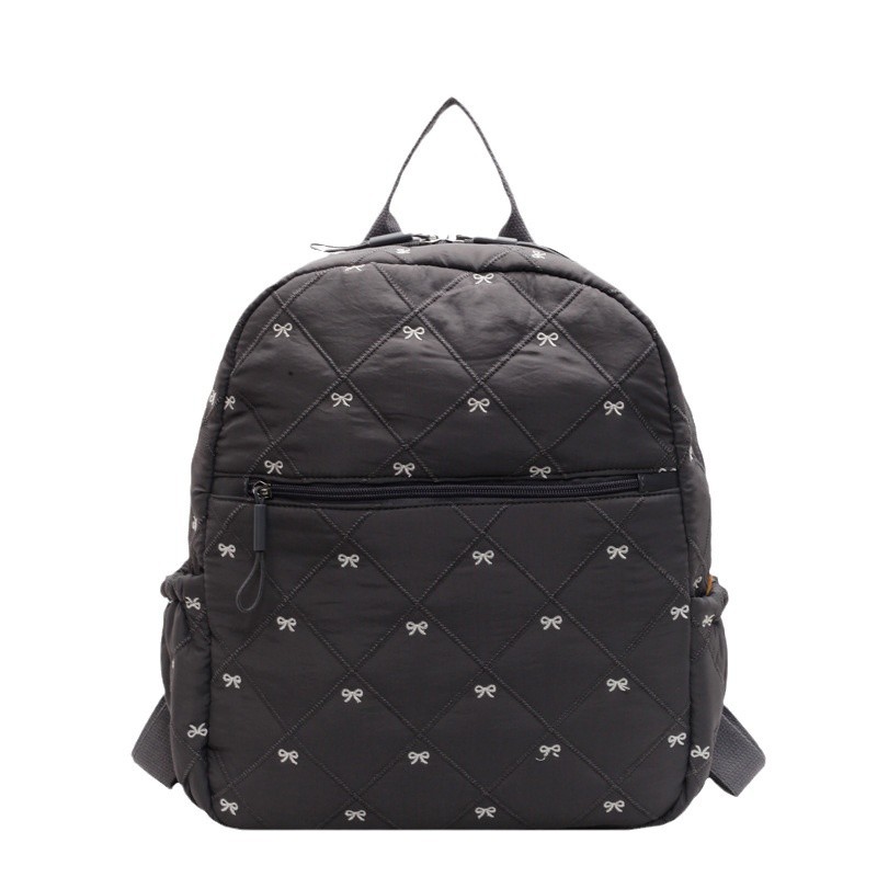 Cotton-padded jacket backpack for women, 2025 New trendy Korean style bow embroidery schoolbag, large-capacity casual and lightweight backpack Item Picture