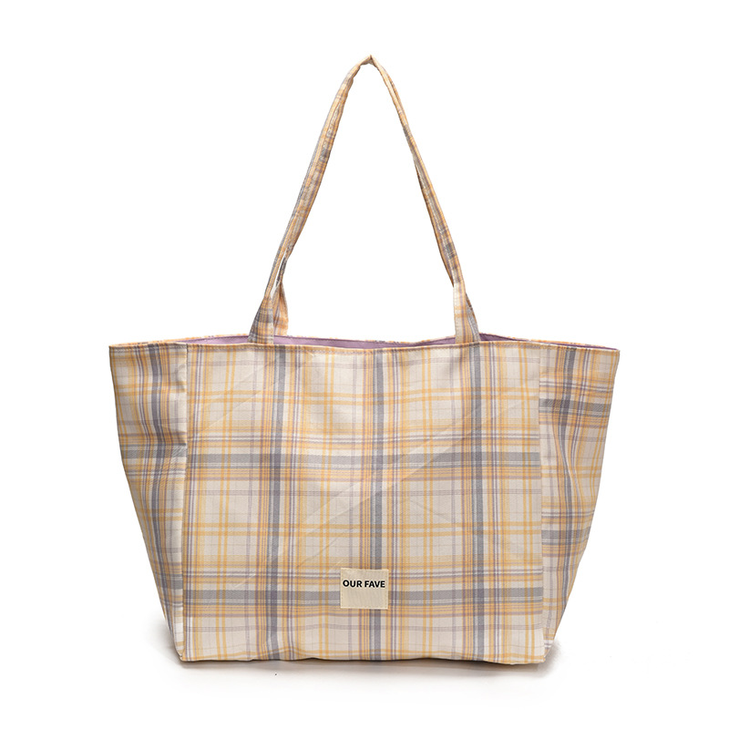 Korean large-capacity underarm bag, women's bag, Spring 2025 new checkered tote bag, student class shoulder bag Item Picture