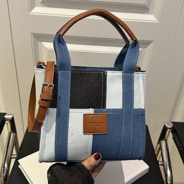A new spring and summer denim casual square bag, a crossbody bag with color-blocking hand-held tote bag, and an Instagram trendy single-shoulder bag details Picture