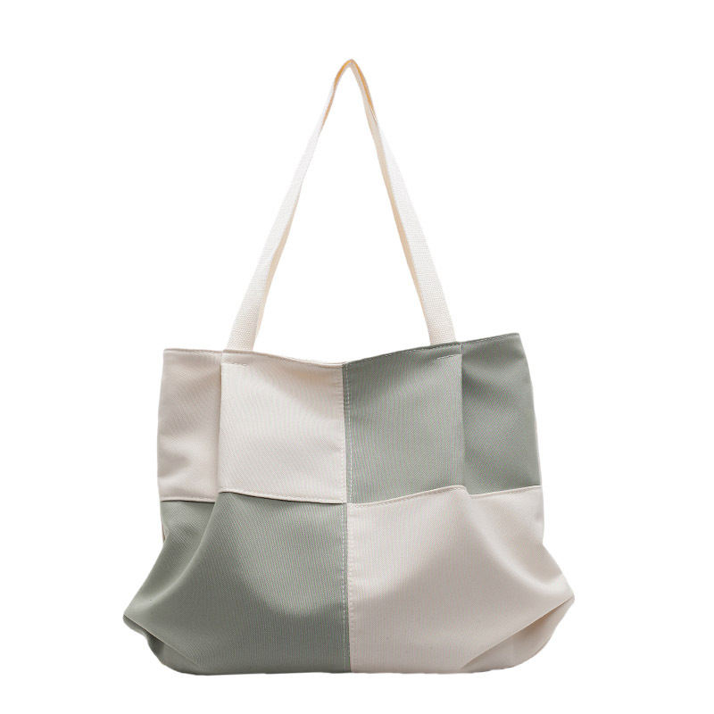 Canvas bag for women, large-capacity 2024 new style, fashionable autumn and winter, color-blocking single-shoulder bag, textured tote bag for commuting to school Item Picture