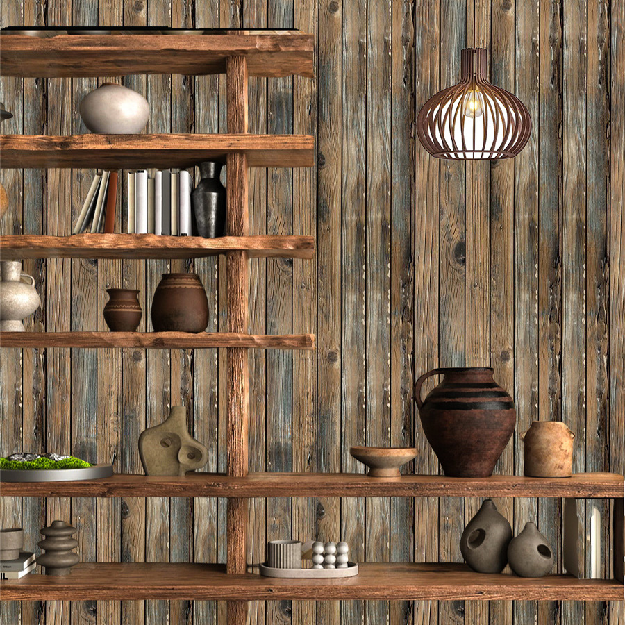 Cross-border retro 3d simulation wood board striped self-adhesive wallpaper waterproof home decoration building materials background wall pvc wallpaper consignment full figure