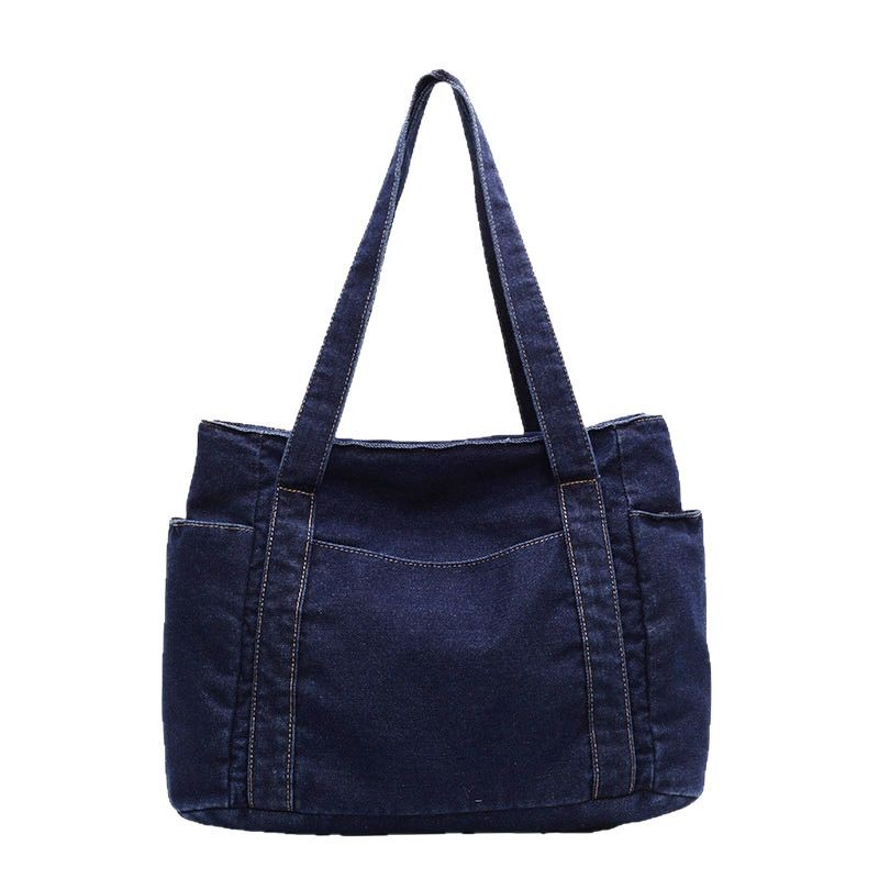 Casual commuting single-shoulder bag, Korean-style denim bag, large-capacity girls' artistic tote bag, student schoolbag Item Picture