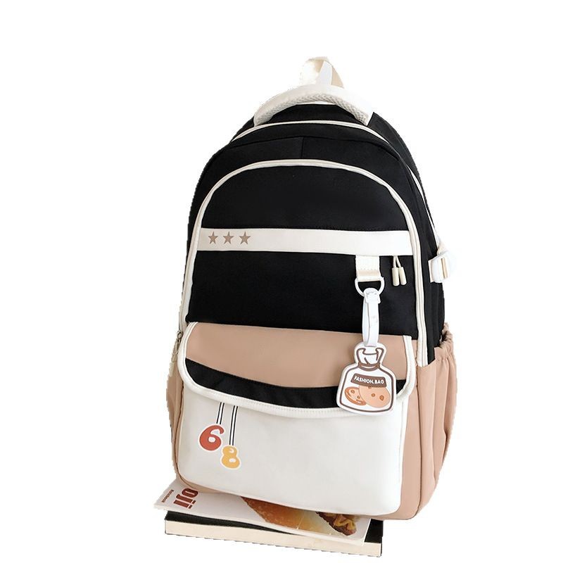 The new college student backpack features a contrasting color, is lightweight and has a large capacity. It is a retro workwear backpack Item Picture
