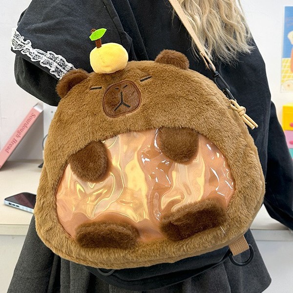 Capibara Capybara plush backpack, a cute cartoon large-capacity doll backpack, a versatile travel item for soft girls details Picture
