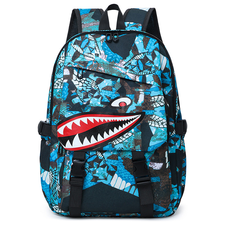 Shark Schoolbag Men's fashionable and trendy youth junior and senior high school campus backpack Large capacity personalized waterproof backpack wholesale Item Picture