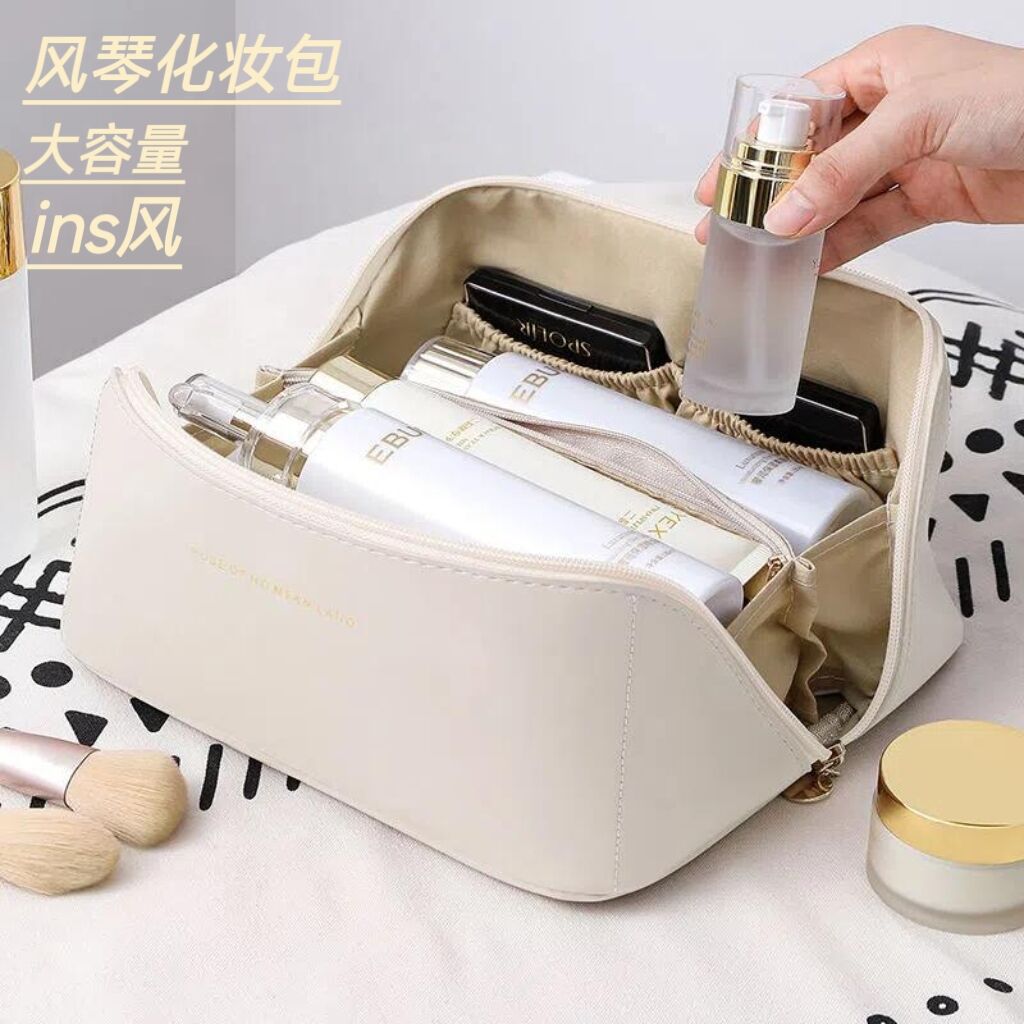ins style, high appearance level organ makeup bag, large capacity, portable, high-end feel toiletries bag, travel cosmetics storage bag full figure